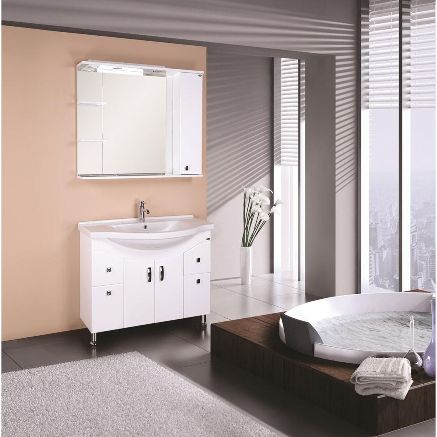 Шкаф-зеркало Оника Эльбрус 90, правый, с подсветкой, цвет белый - фото 1