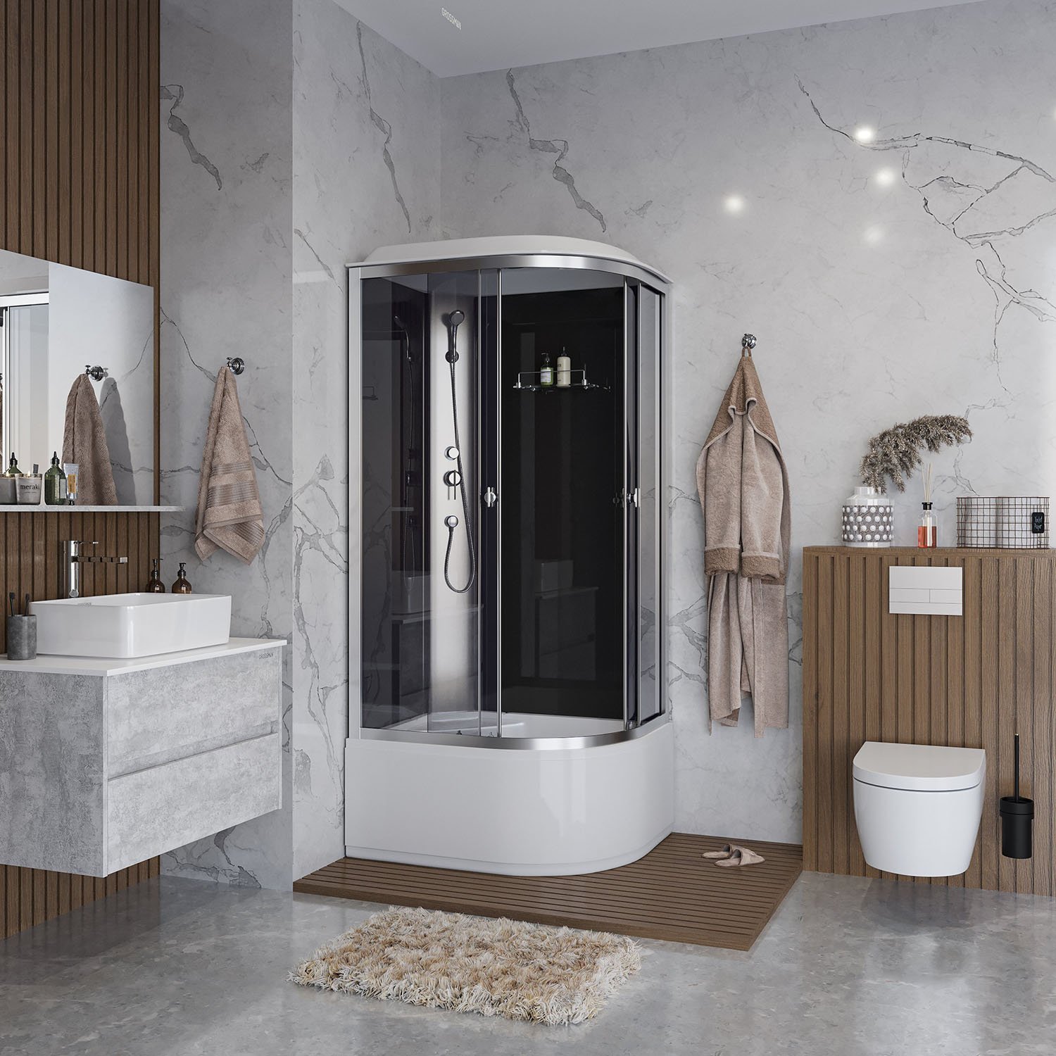 Душевая кабина Niagara Eco E100/70/40L/TN 100х70, левая, стекло тонированное, профиль серебро, с крышей