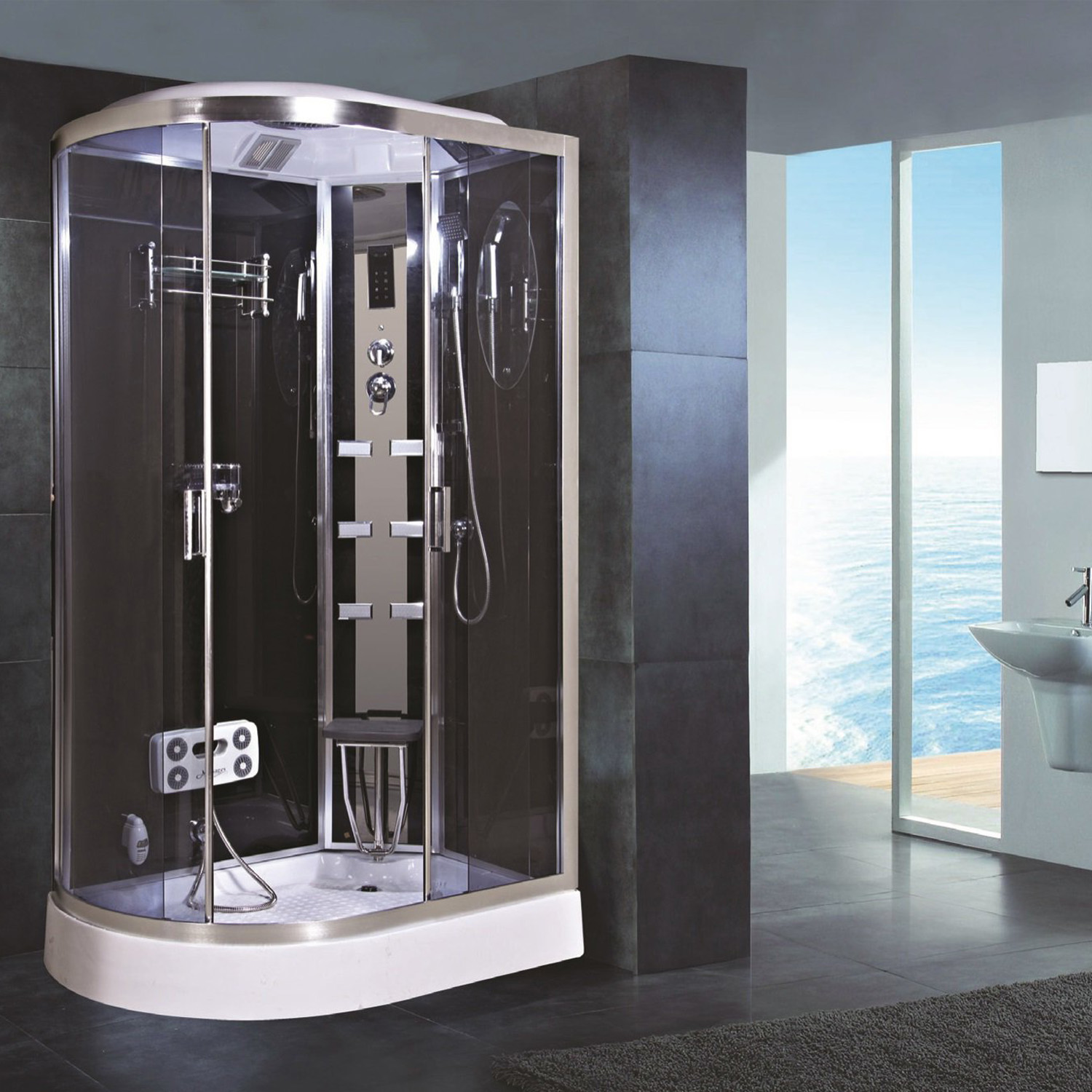 Душевая кабина Niagara Ultra NG-903-01 R 120х80, правая, стекло тонированное, профиль хром, с крышей, с гидромассажем, с пультом управления