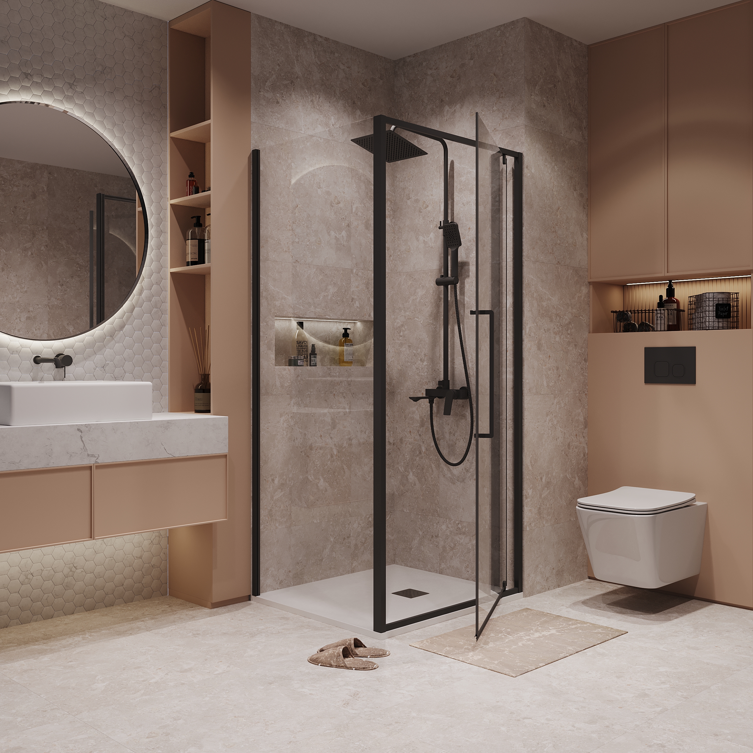 Душевой уголок Niagara Nova NG-85-9AB-A80B-34 90x80, стекло прозрачное, профиль черный матовый - фото 1
