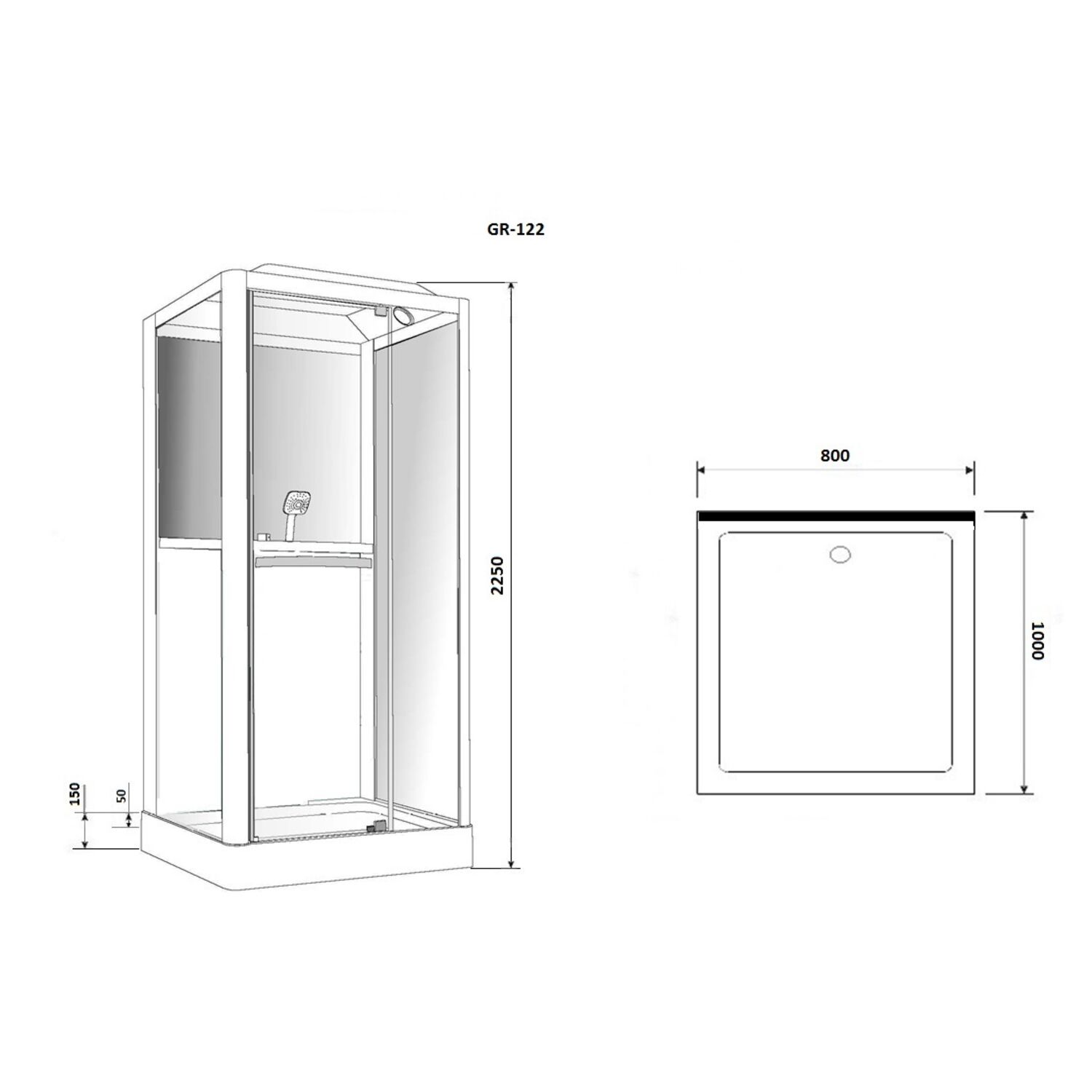Душевая кабина Grossman Alba GR122 100x80, стекло прозрачное, профиль белый, с крышей, с гидромассажем