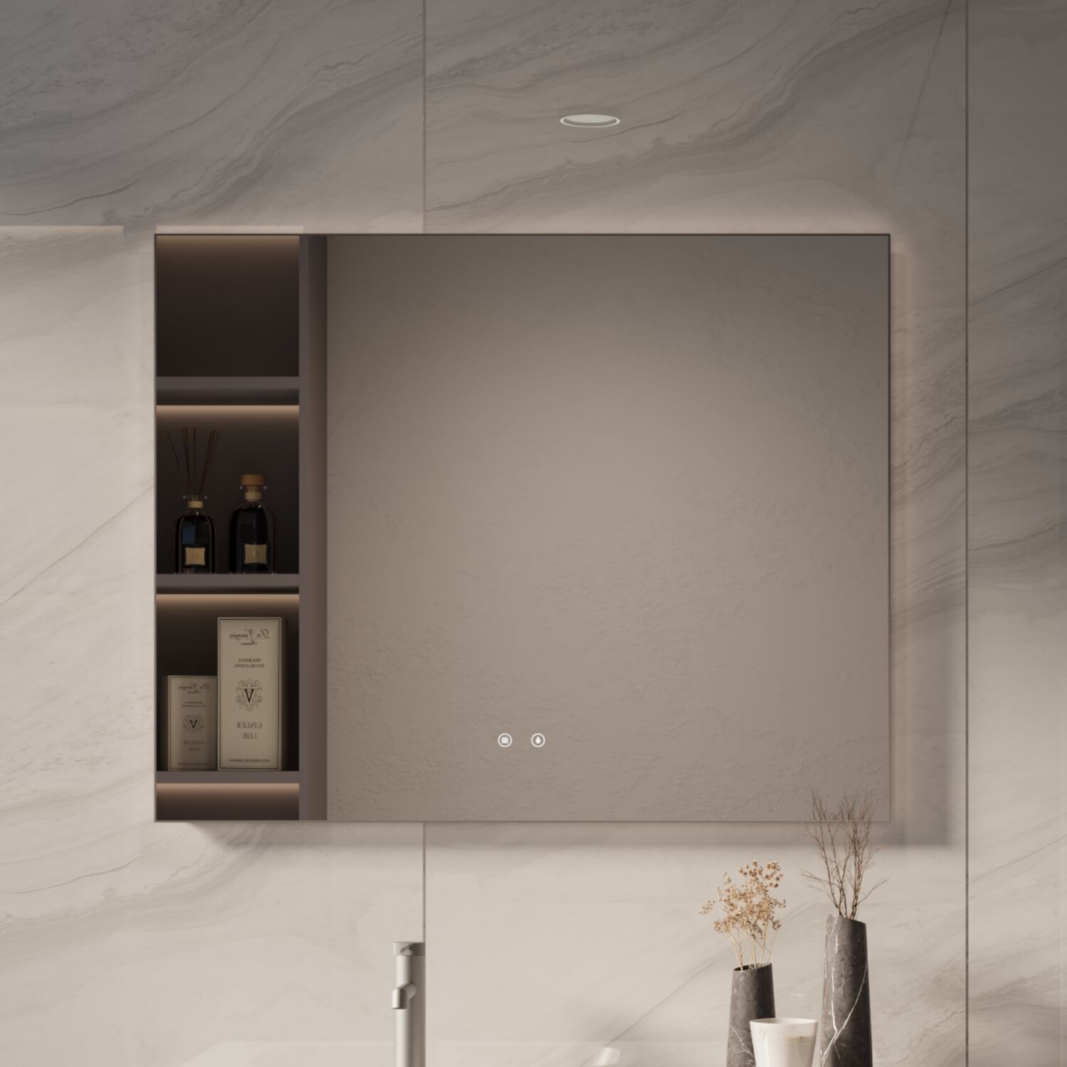 Зеркало Vincea VLM-4F10GM-2 100х80, с подсветкой, функцией антизапотевания, цвет вороненая сталь