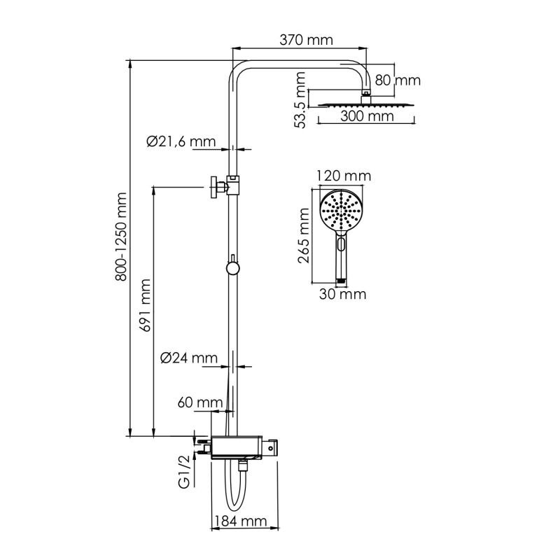 Душевая стойка WasserKRAFT A113.118.127.CH Thermo, с верхним душем, термостатическим смесителем, цвет хром - фото 1