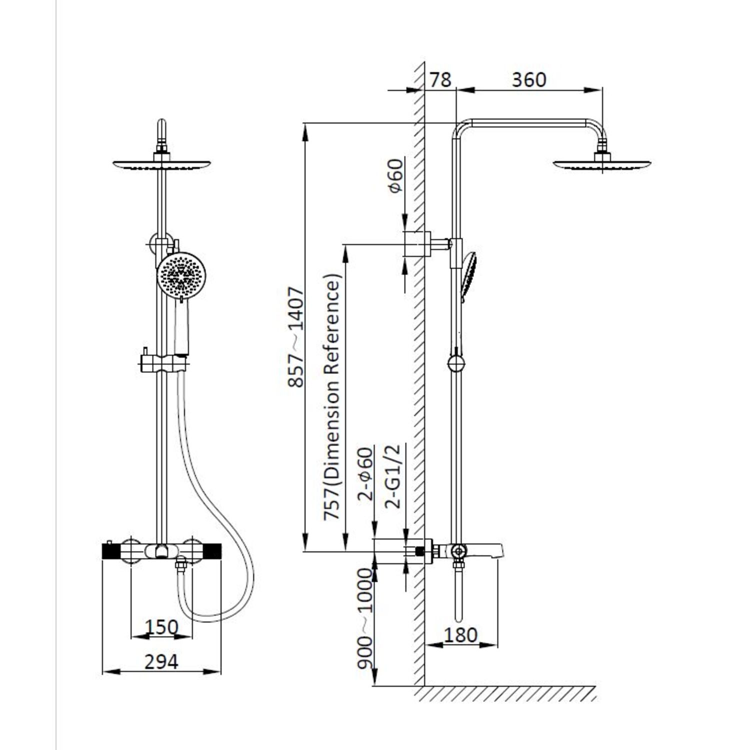 Душевая стойка Vincea Desire VSFS-1D1TBN, с верхним душем, смесителем, цвет вороненая сталь - фото 1