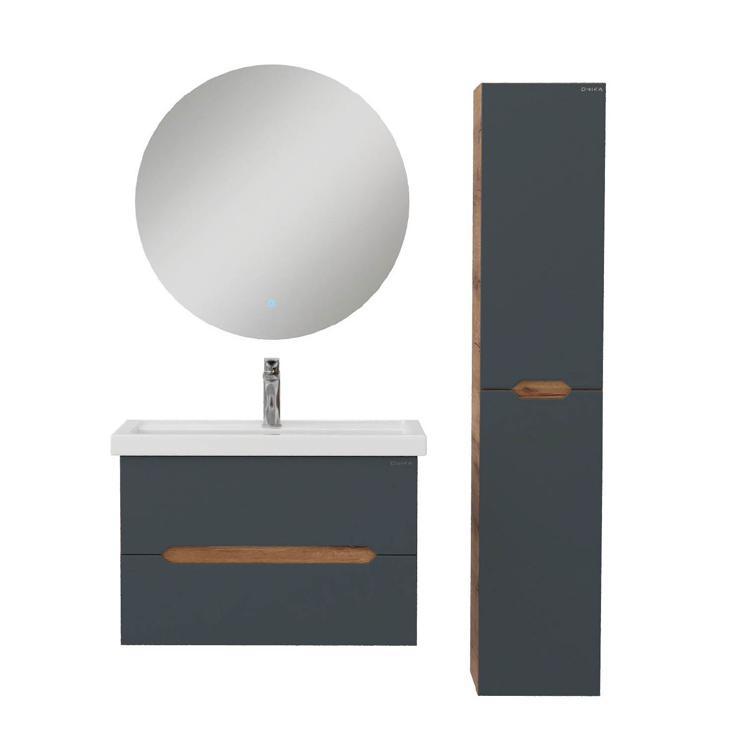 Мебель для ванной Оника Айленд 70, подвесная, цвет графит / дуб крафт золотой - фото 1