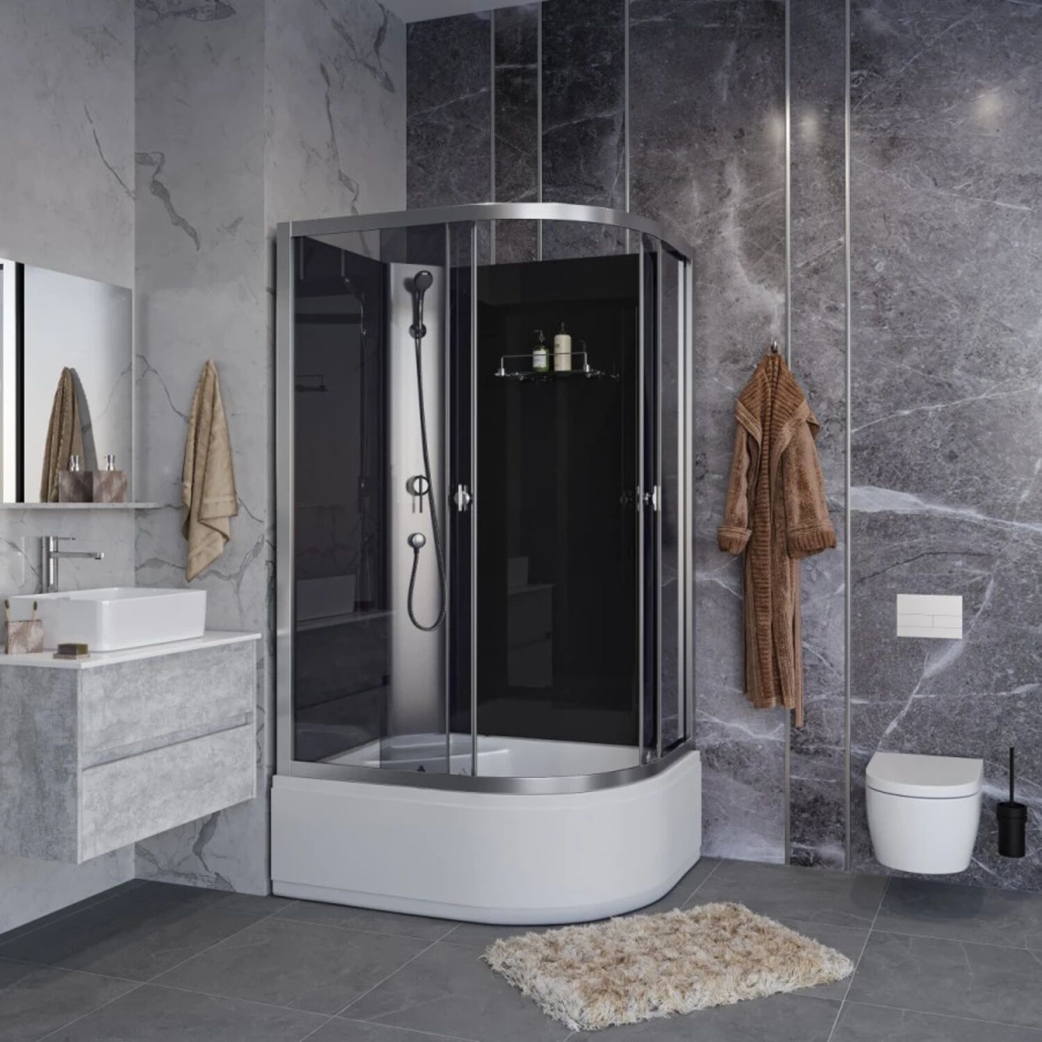 Душевая кабина Niagara Eco E90/80/40L/TN/BK 90х80, левая, стекло тонированное, профиль серебро, без крыши