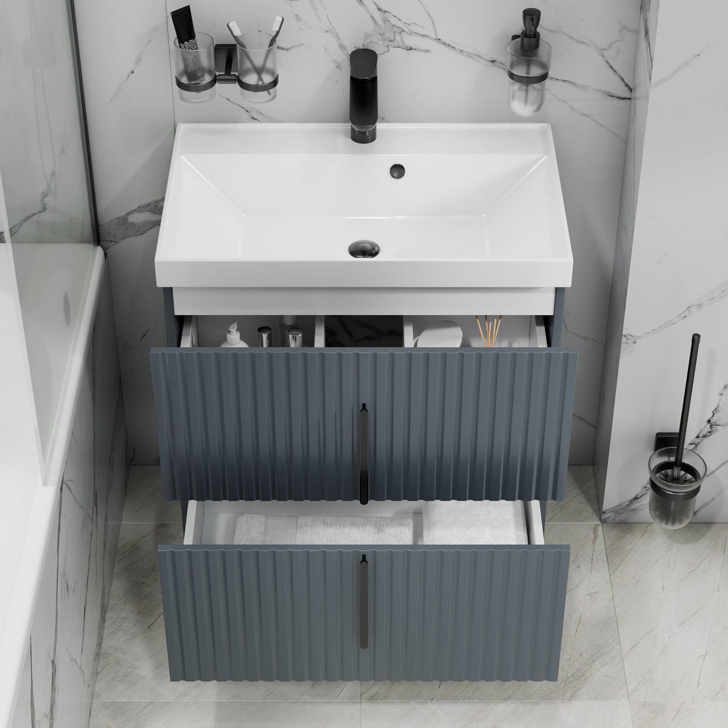 Тумба под раковину Санта Юпитер 70, напольная, 2 ящика, цвет графит матовый - фото 1
