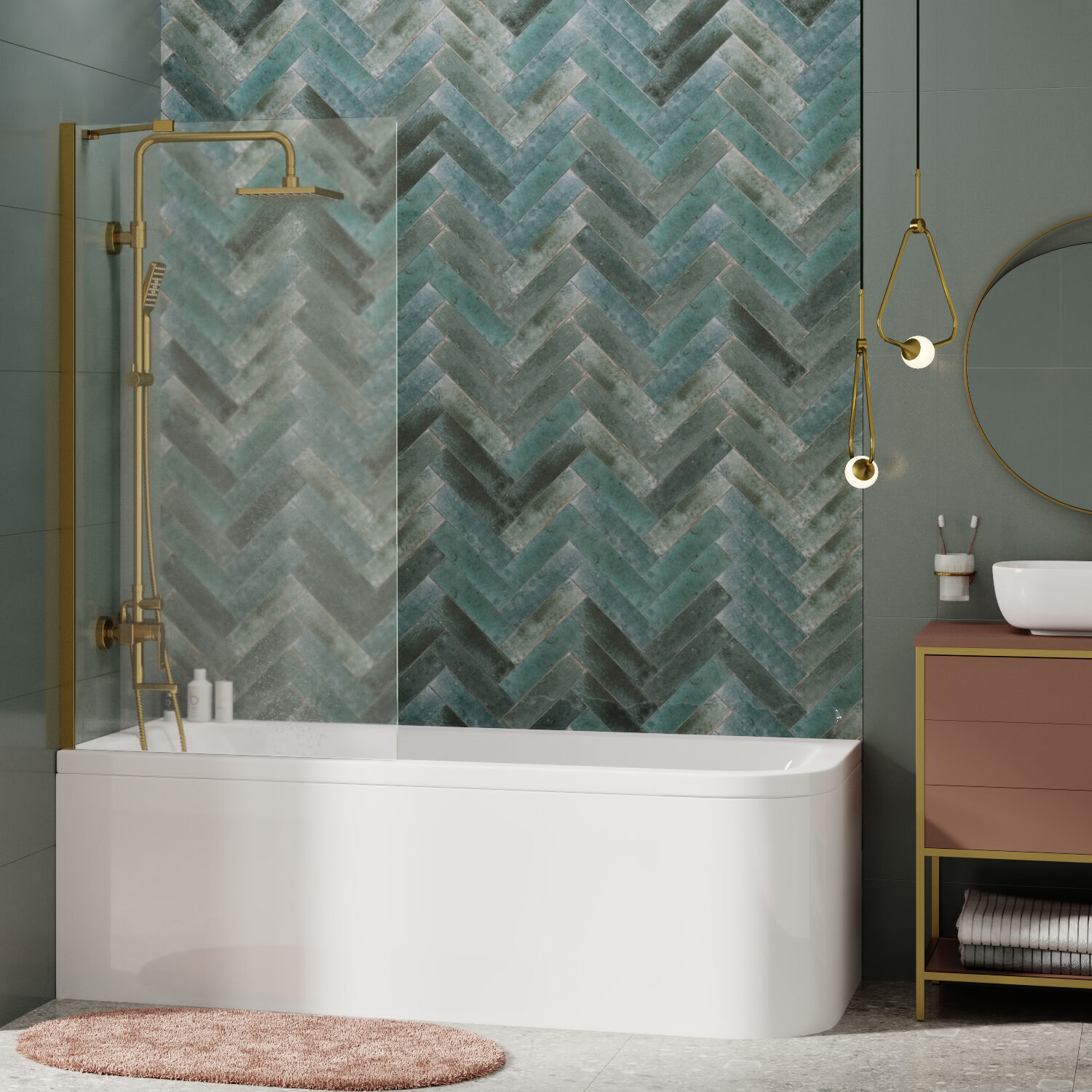 Шторка на ванну WasserKRAFT Aisch 55P01-80 F 80x140, стекло прозрачное, профиль золото матовое - фото 1