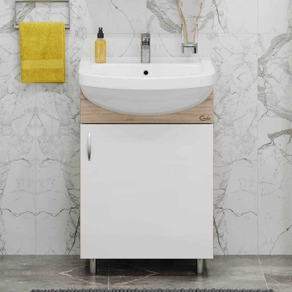 Тумба под раковину Оника Эко 52, напольная, цвет белый / дуб сонома