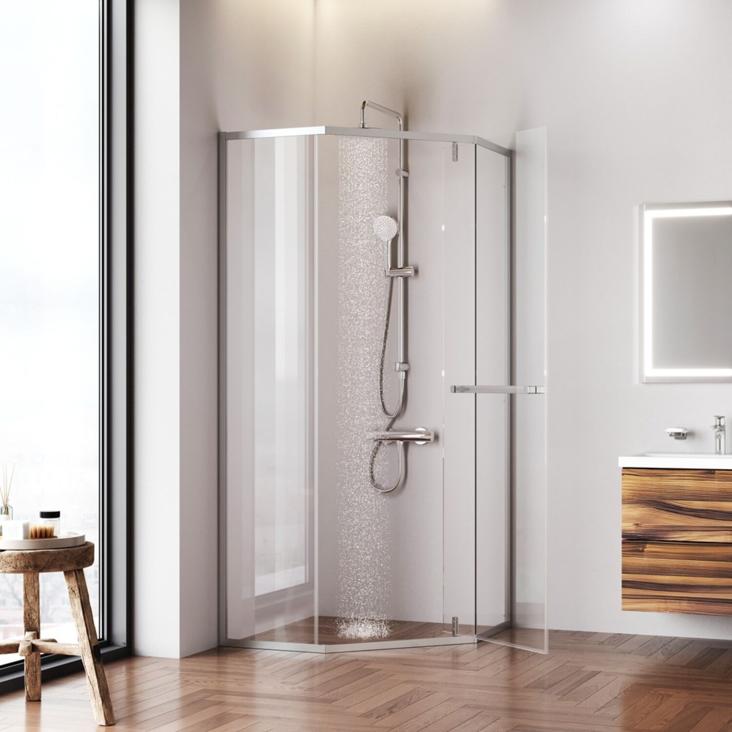 Душевой уголок AM.PM Gem 90x90, без поддона, стекло прозрачное, профиль хром матовый - фото 1