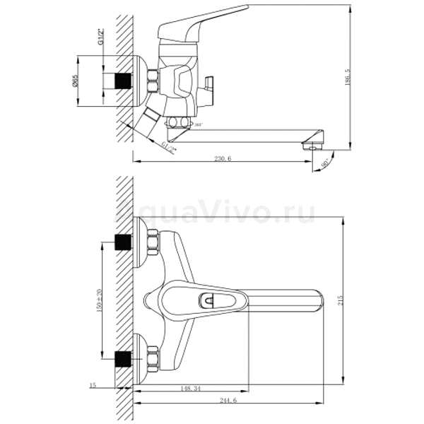 Смеситель Lemark Luna LM4113C для ванны с душем, цвет хром - фото 1