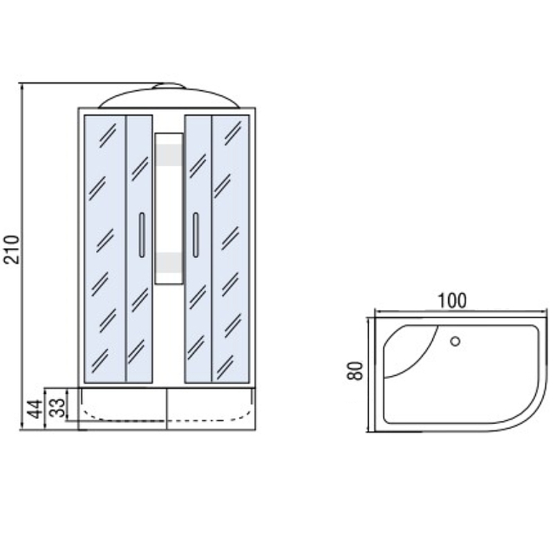 Душевая кабина Мономах 100/80/44 С МЗ L 100x80, стекло прозрачное с рисунком мозаика, профиль хром, с крышей - фото 1