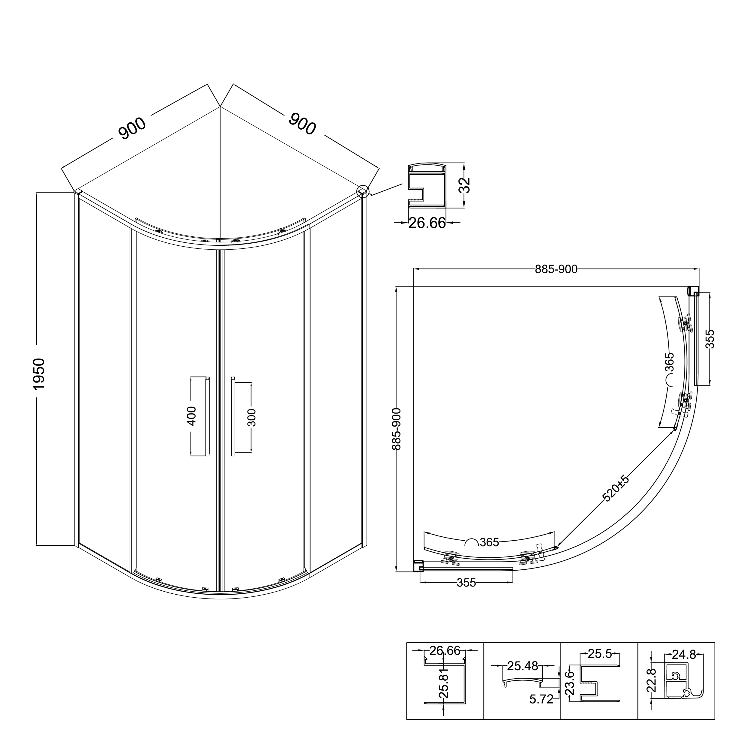 Душевой уголок Niagara Nova NG-2826-34 Black 90x90, стекло тонированное, профиль черный матовый