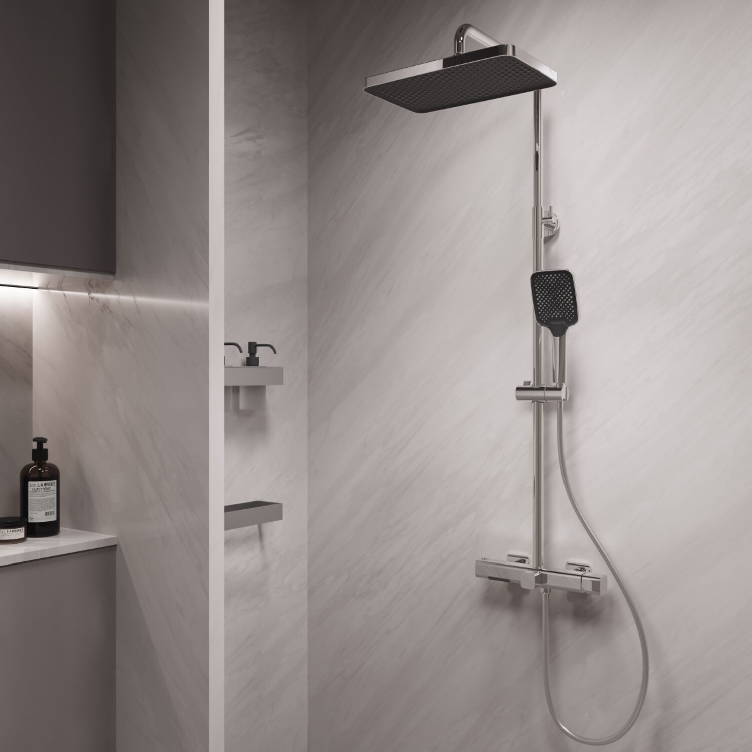 Душевая стойка Vincea Core VSFS-4CO1CH, с верхним душем, смесителем, цвет хром - фото 1