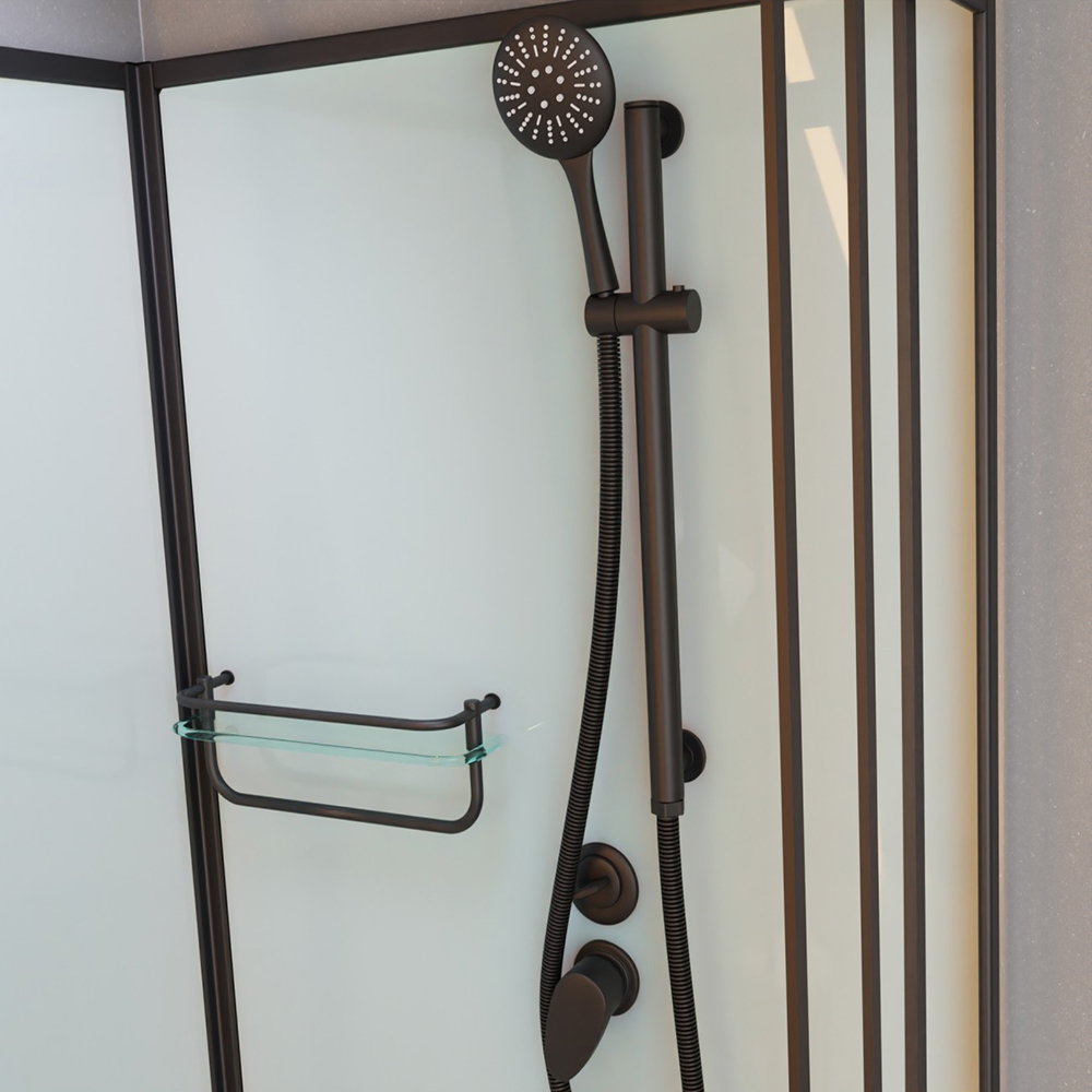 Душевая кабина Frank F409 Black 90x90, с полотенцедержателем, стекло прозрачное, профиль черный, без крыши - фото 1