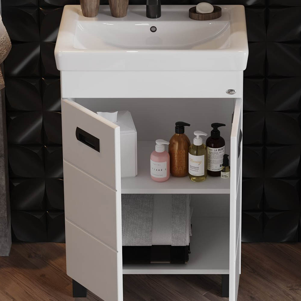 Тумба под раковину Оника Балтика-Квадро Black 55, цвет белый / черный - фото 1