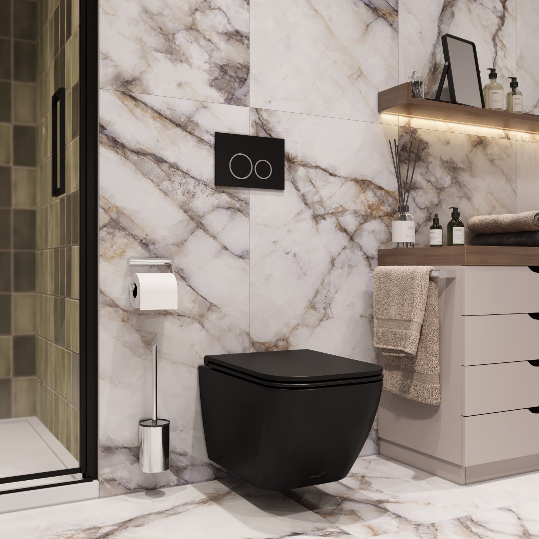 Унитаз CeruttiSPA Mimi Aria MB CT8920 подвесной, безободковый, с сиденьем микролифт, цвет черный матовый - фото 1