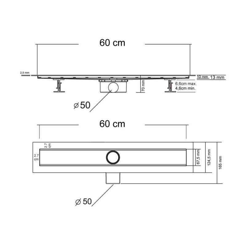 Душевой лоток Vincea Say Optima 601.60.P.NSN с решеткой 60x7 см, боковой выпуск, цвет хром - фото 1