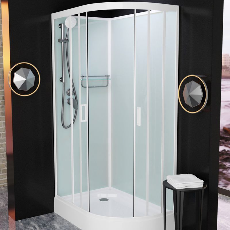 Душевая кабина Frank F411 L White 110x80, левая, с полотенцедержателем, стекло прозрачное, профиль белый, без крыши - фото 1