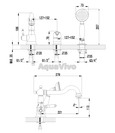 Смеситель Lemark Villa LM4845B для ванны