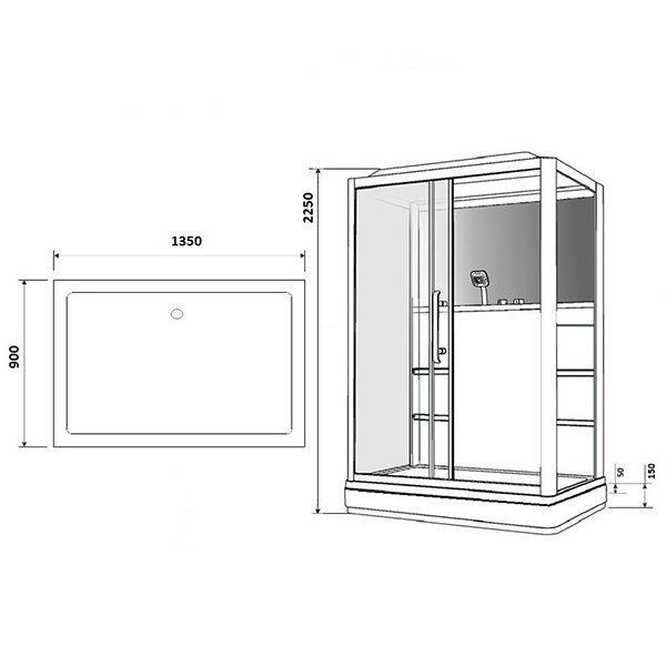 Душевая кабина Grossman GR-128L 135x90, стекло прозрачное, профиль белый, левая, с гидромассажем