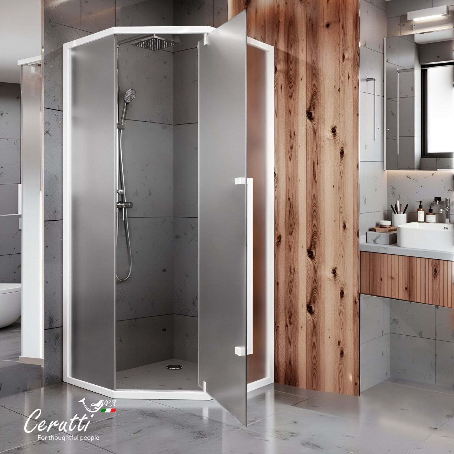 Душевой уголок CeruttiSPA C3AWF R 90x90, правый, стекло матовое, профиль белый