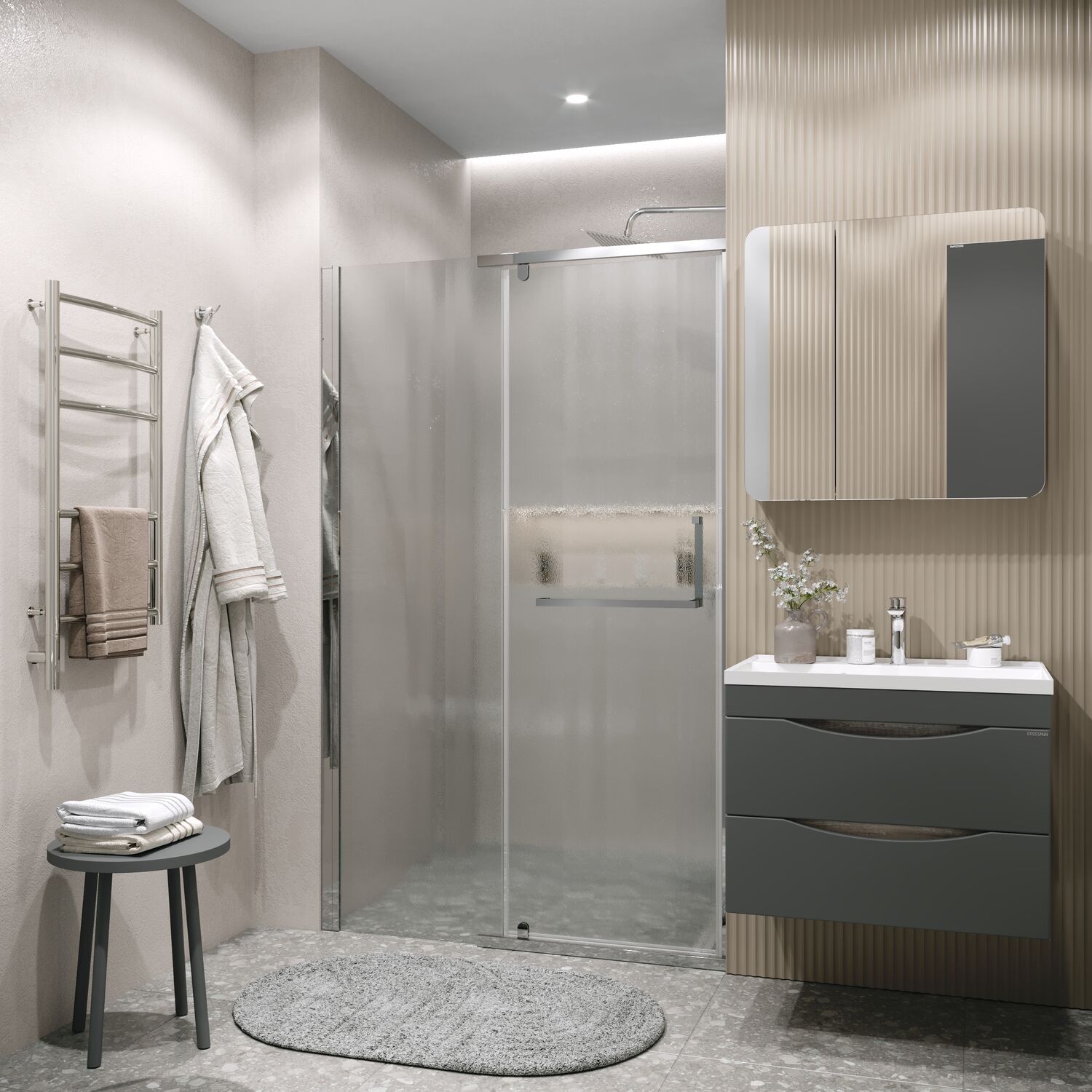 Душевая дверь Grossman Pragma 100.K33.03.120.10.02 120х195, левая, стекло шиншилла, профиль хром - фото 1