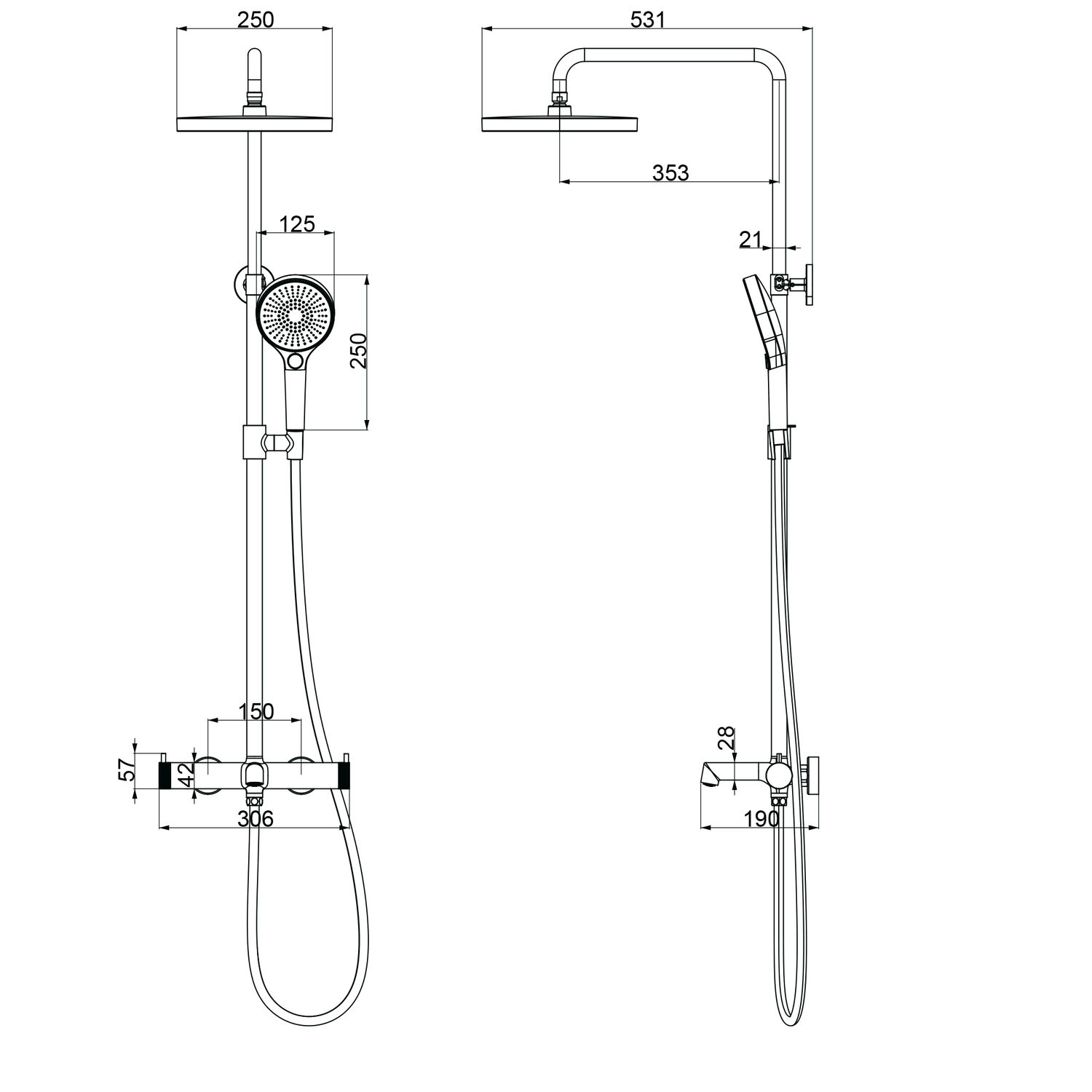 Душевая стойка Vincea Rim VSFS-2RM1BG, с верхним душем, смесителем, цвет брашированное золото - фото 1