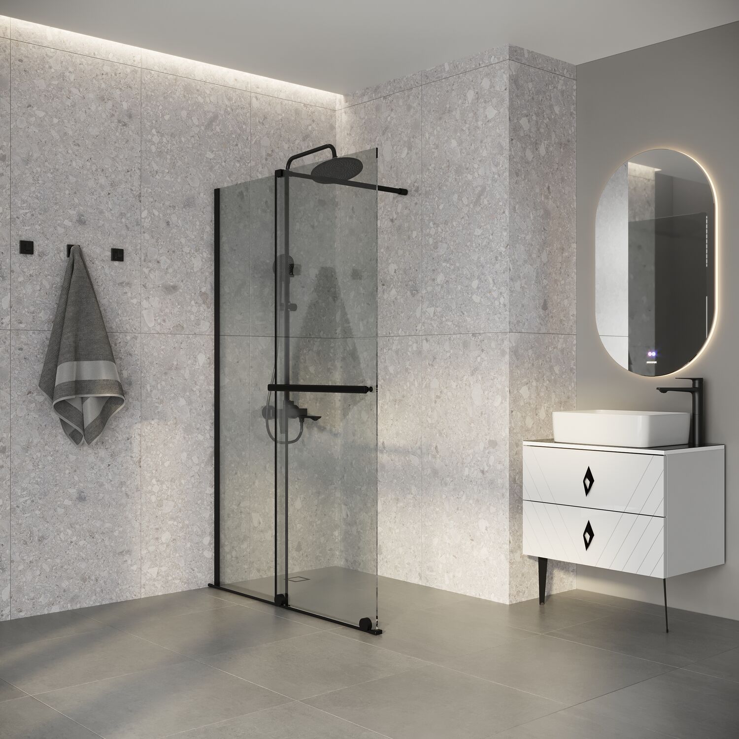 Душевая перегородка Niagara Nova NG-671-12 Black 120х200, стекло прозрачное, профиль черный матовый