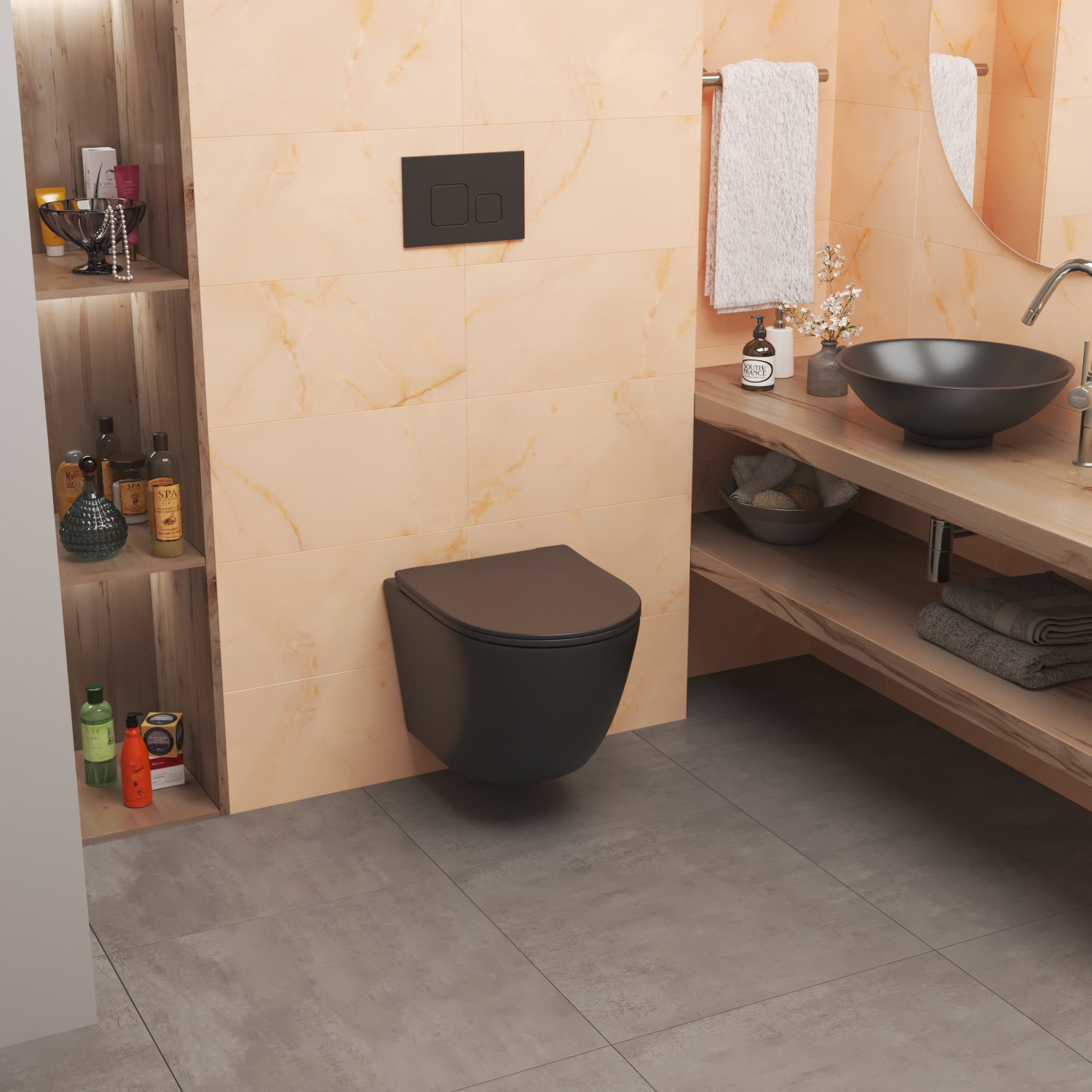 Унитаз Joki Stella XL T JK5751039MB подвесной, безободковый, смыв торнадо, с сиденьем микролифт, цвет черный матовый - фото 1