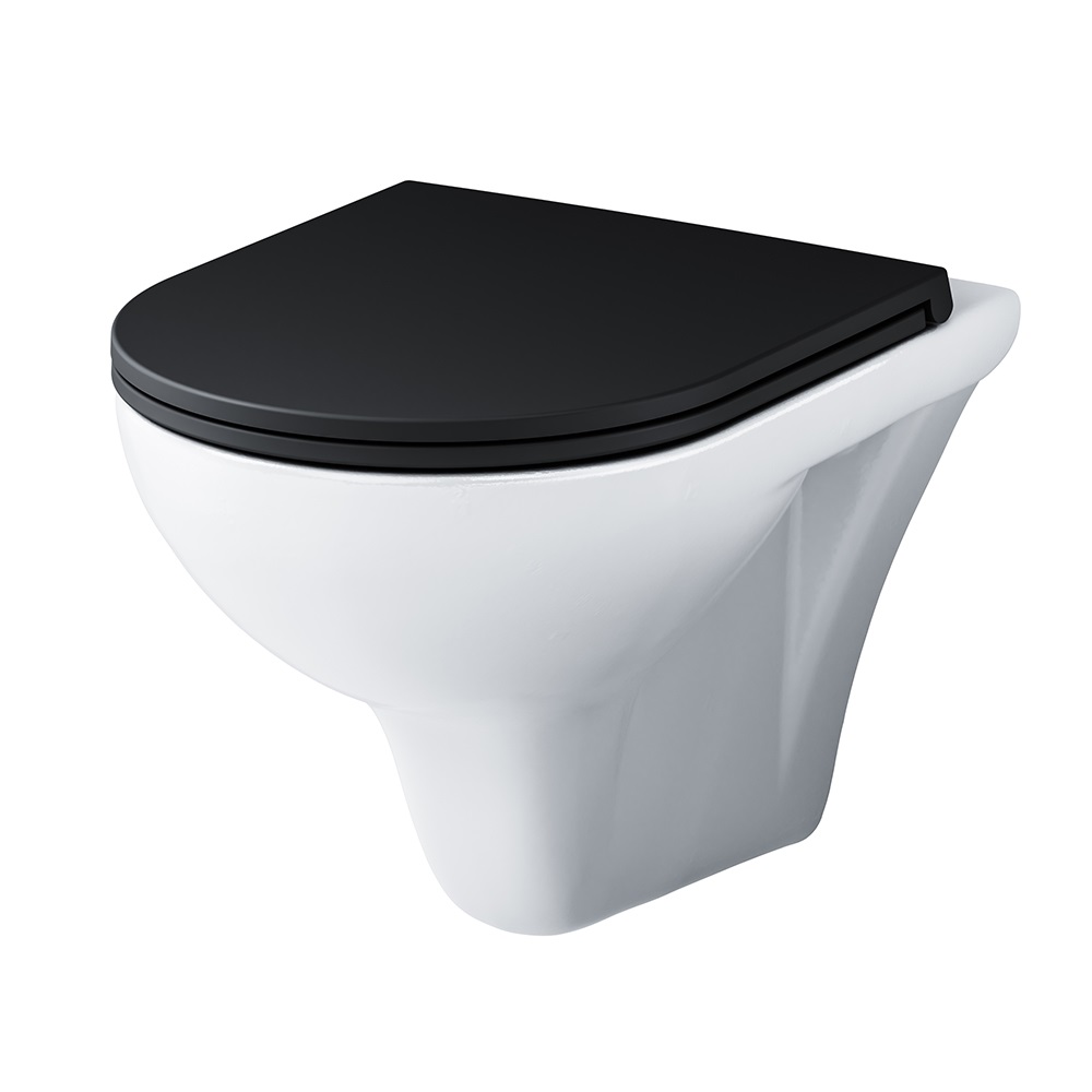 Унитаз AM.PM Gem C901700SCmb подвесной, безободковый, с сиденьем микролифт, цвет белый / черный