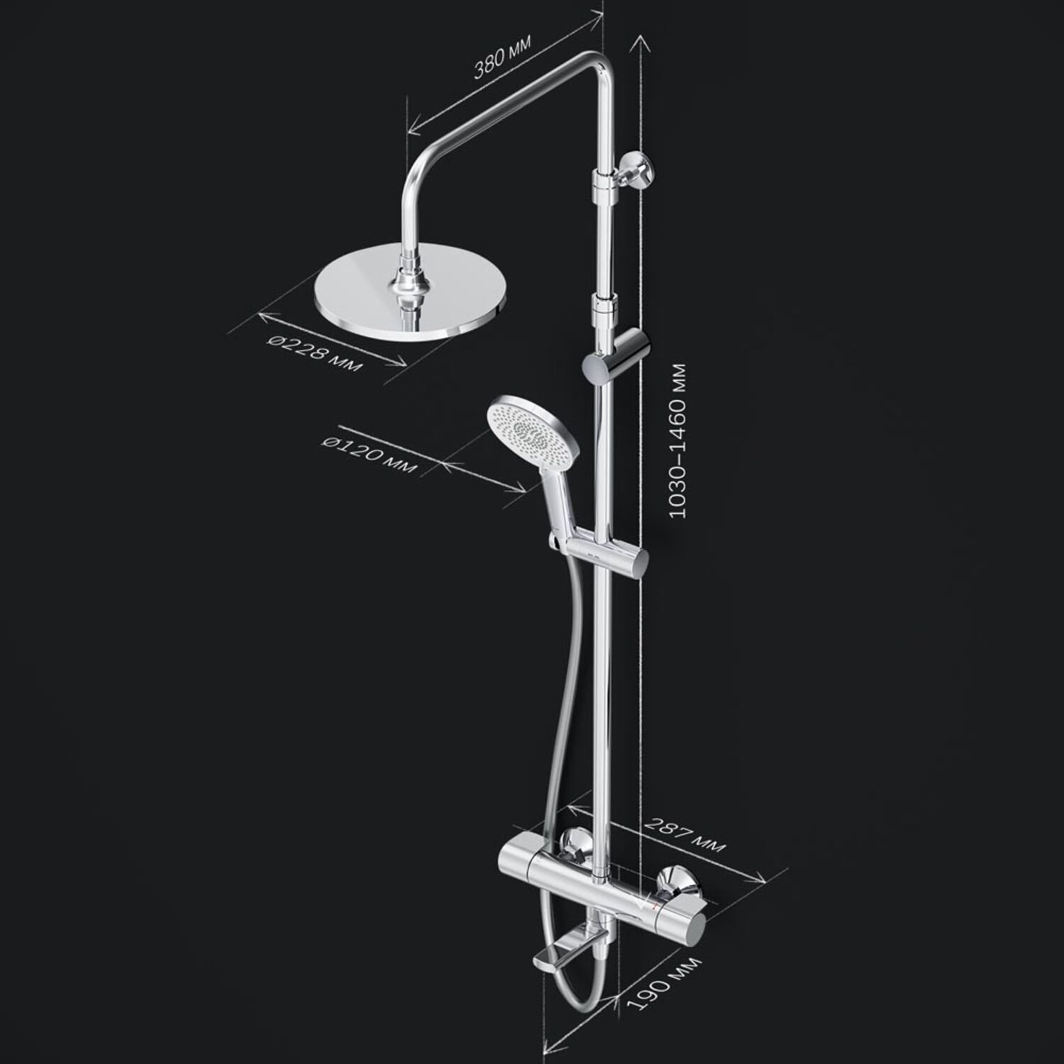 Душевая стойка AM.PM X-Joy F0785A500, с верхним душем, термостатическим смесителем, цвет хром  - фото 1