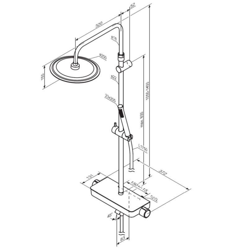 Душевая стойка Damixa Scandinavian Pure 936730000, с верхним душем, смесителем, полкой, цвет хром - фото 1