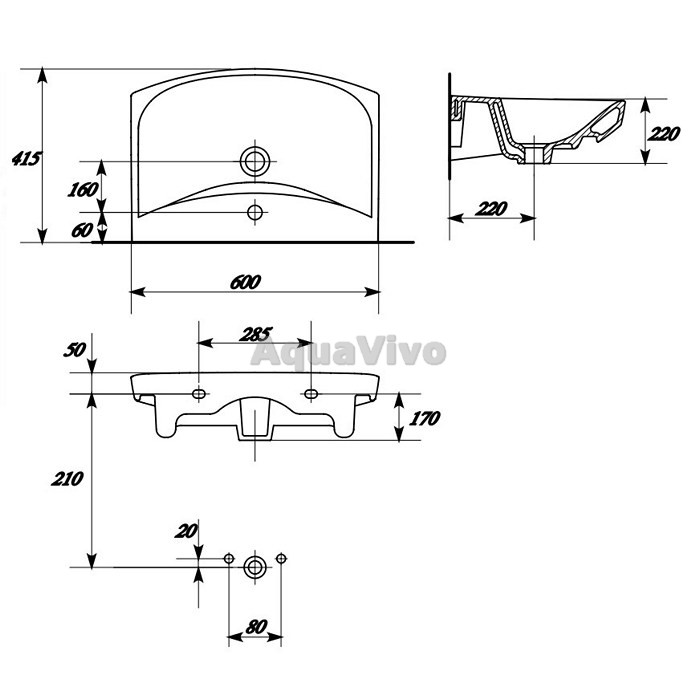 Раковина Cersanit Carina UM-CAR60/1 подвесная / встраиваемая, 60x42 см