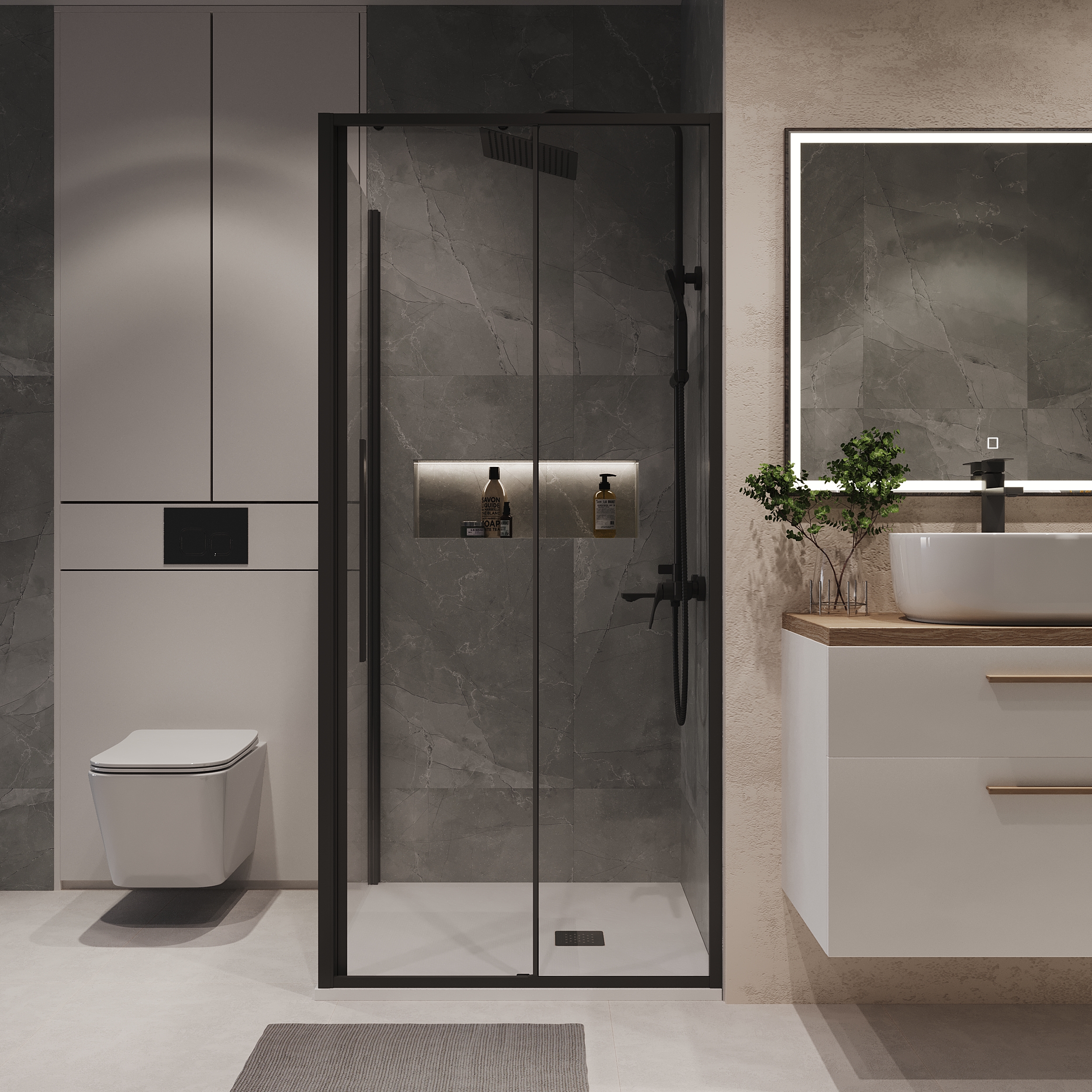 Душевой уголок Niagara Nova NG-84-9AB-A100B-34 90x100, стекло прозрачное, профиль черный матовый - фото 1