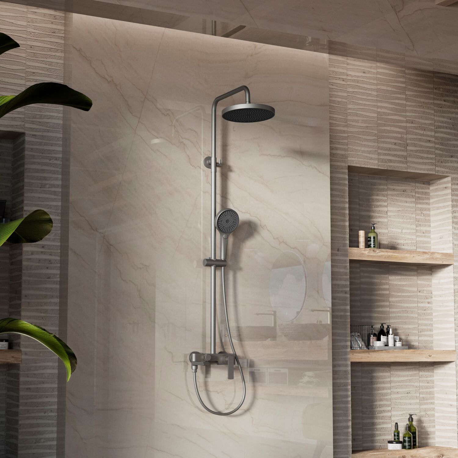 Душевая стойка Vincea VSFS-413GM, с верхним душем, смесителем, цвет вороненая сталь - фото 1