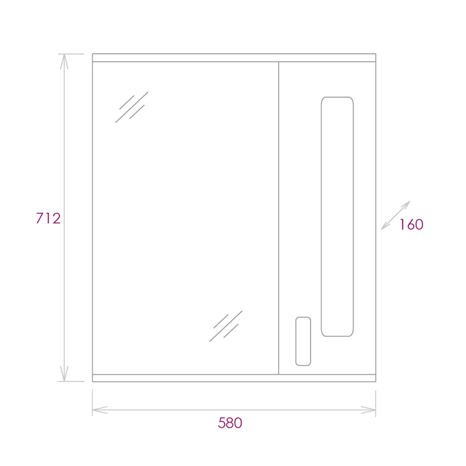 Шкаф-зеркало Оника Кристалл 67, правый, с подсветкой, цвет белый - фото 1