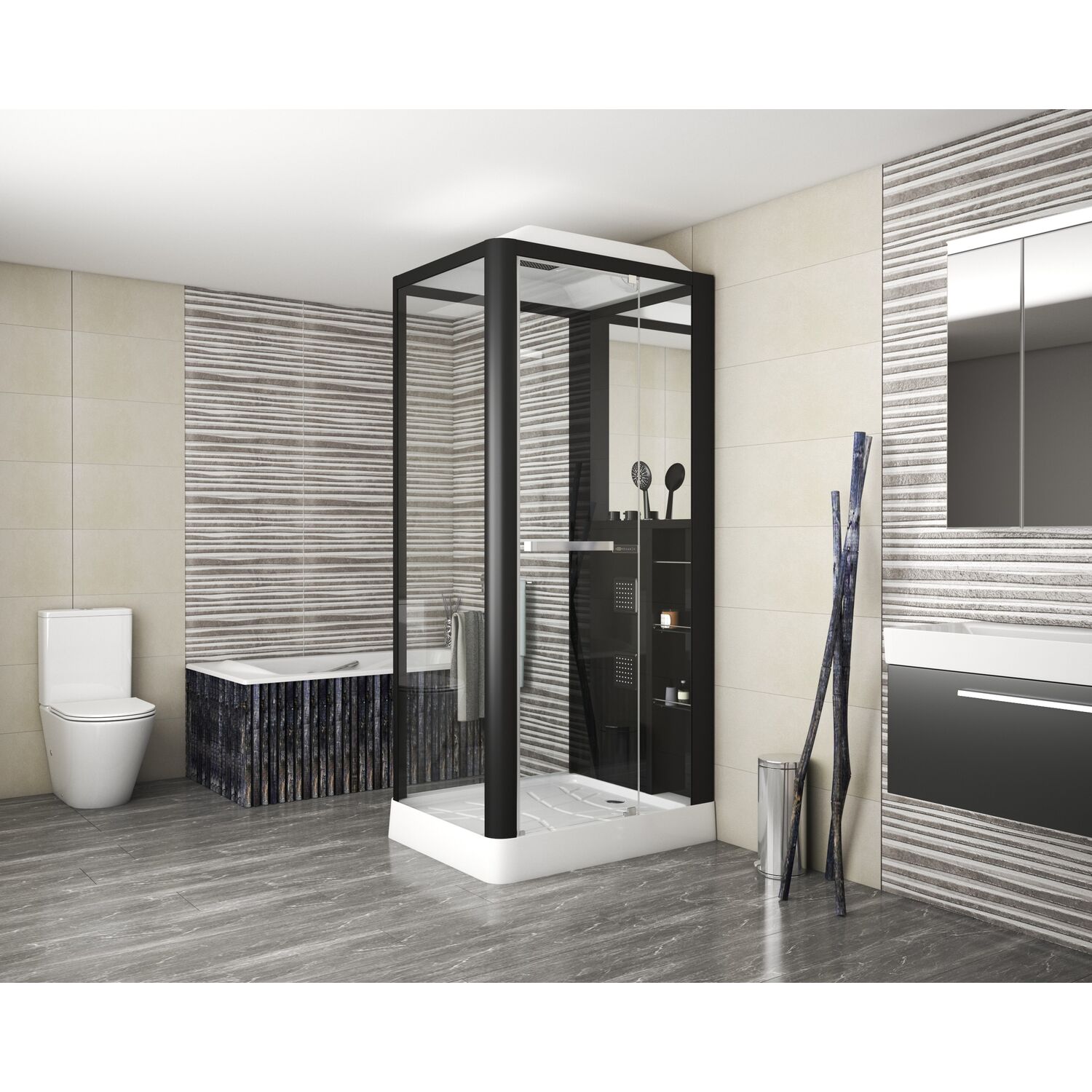 Душевая кабина Grossman Alba GR223 110x90, стекло прозрачное, профиль черный, с крышей, с гидромассажем