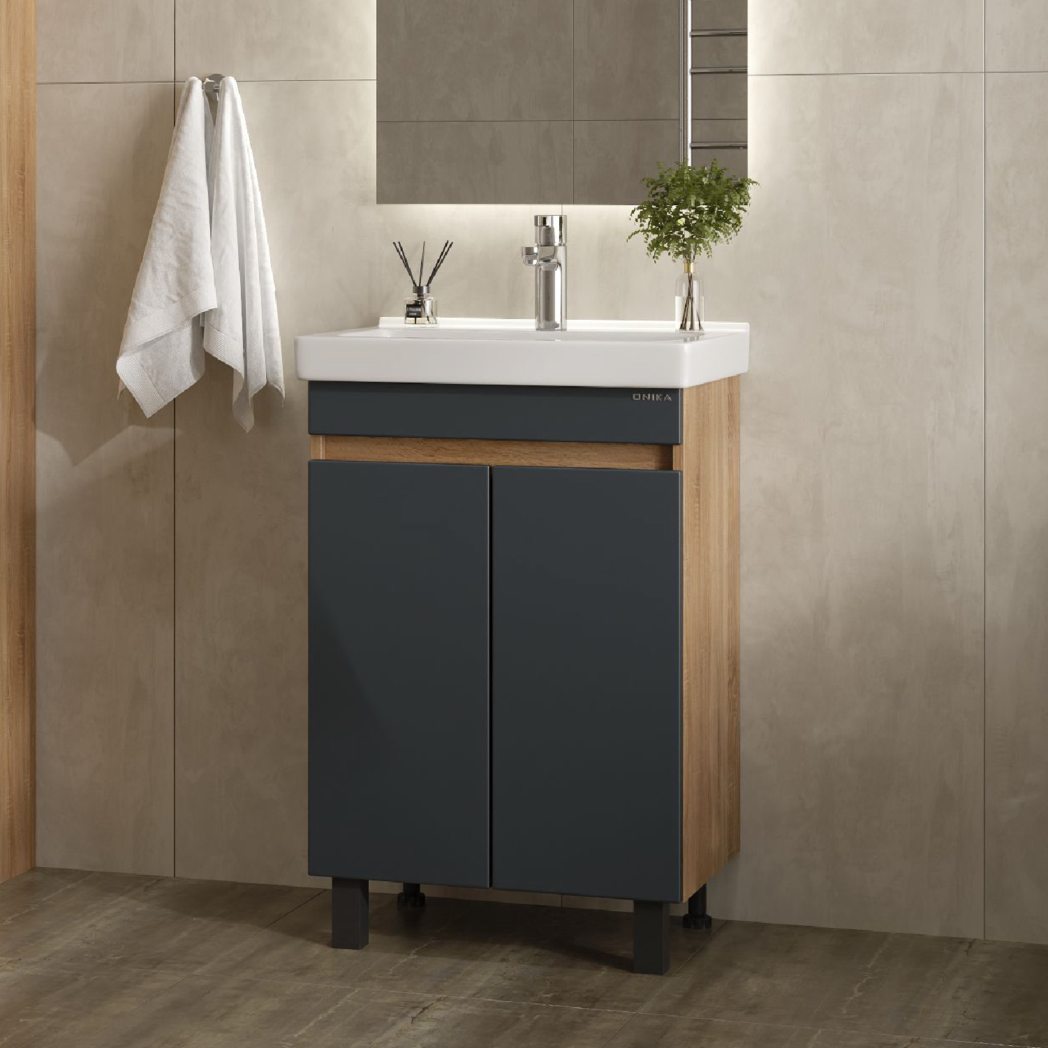 Тумба под раковину Оника Милтон Квадро 55, напольная, цвет серый / дуб сонома - фото 1