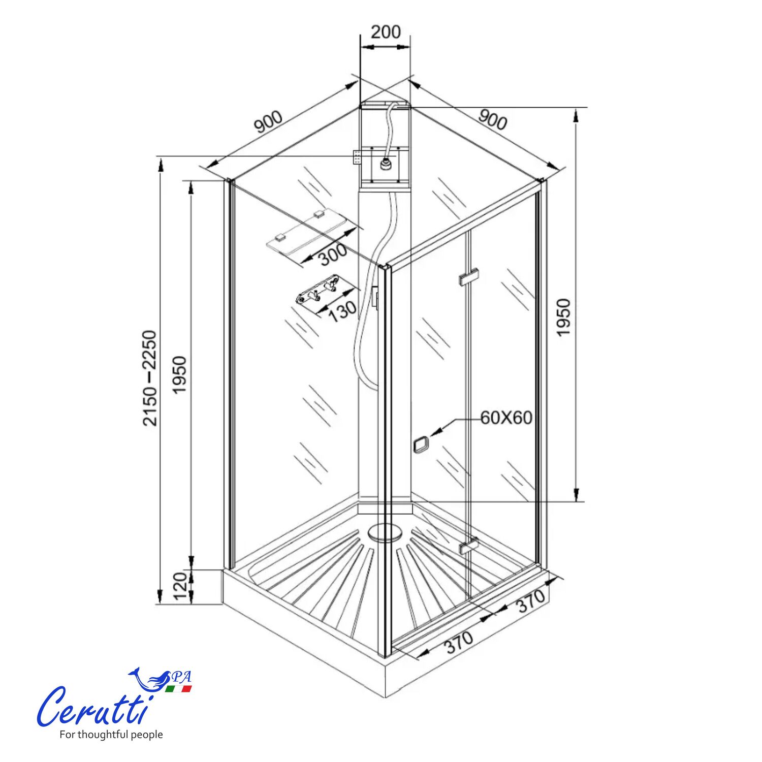 Душевая кабина Ceruttispa Bella 90BF 90x90, стекло матовое, профиль черный матовый - фото 1