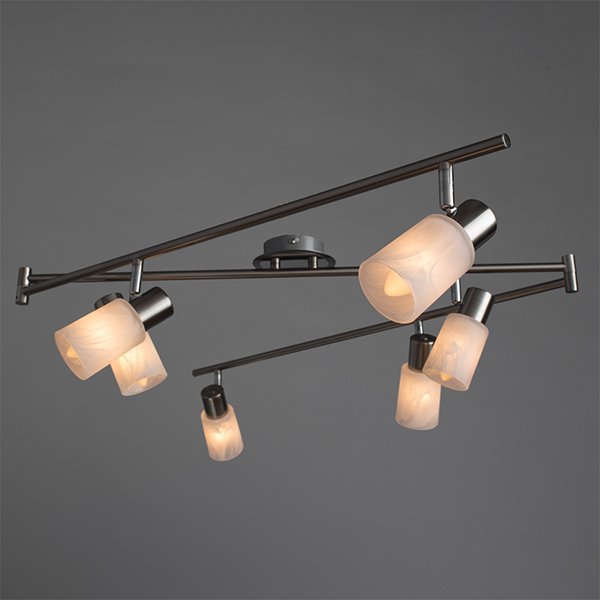 Спот Arte Lamp Cavalletta A4510PL-6SS, арматура серебро, плафоны стекло белое, 217х11 см