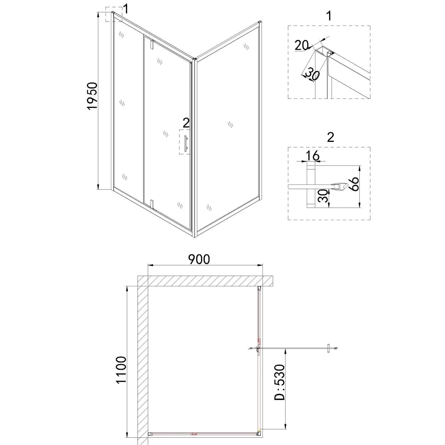 Душевой уголок Niagara Nova NG-43-11AG-A90G 110x90, стекло прозрачное, профиль холодное золото - фото 1