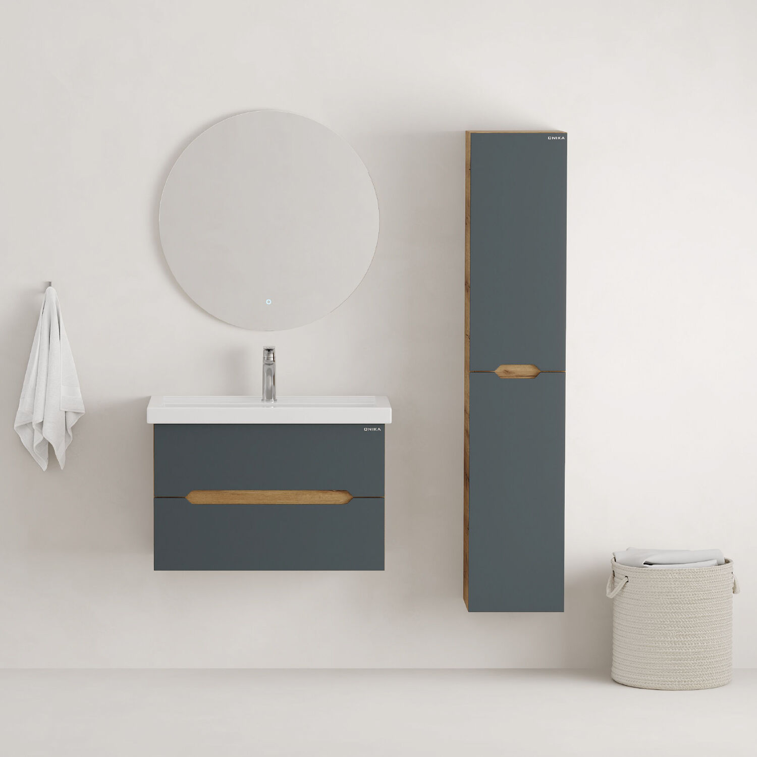 Шкаф-пенал Оника Айленд 30 подвесной, цвет графит / дуб крафт золотой - фото 1