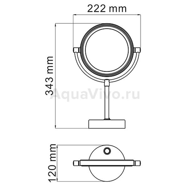 Косметическое зеркало WasserKRAFT K-1005BLACK, двухстороннее, с подсветкой, с 3-х кратным увеличением, цвет черный