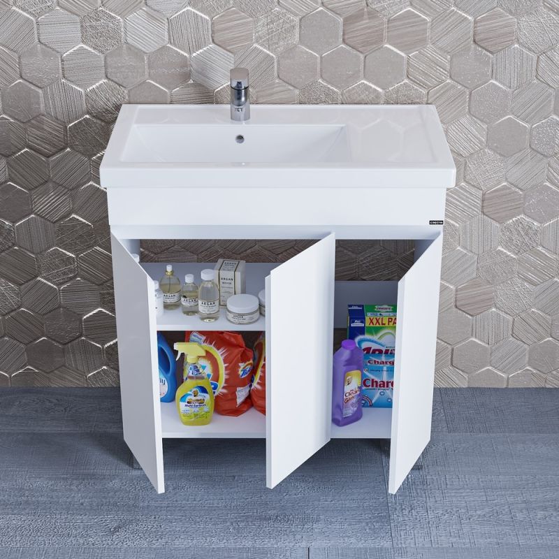 Тумба под раковину Санта Марс 80 напольная, с 3 дверцами, цвет белый - фото 1