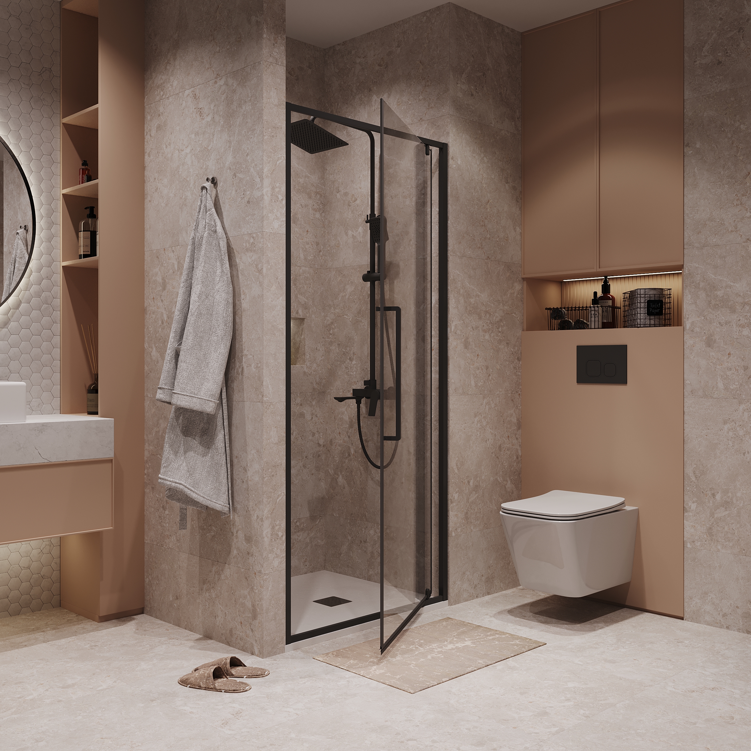 Душевая дверь Niagara Nova NG-85-8AB 80x195, стекло прозрачное, профиль черный матовый - фото 1