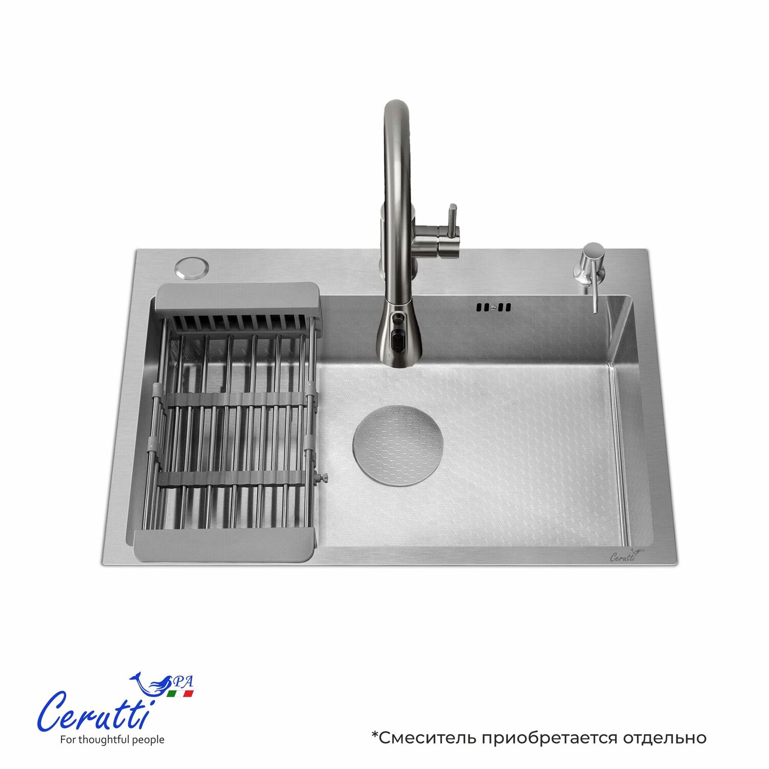 Кухонная мойка Ceruttispa Gloria 6045 Nano Embos, 60х45 см, цвет хром матовый