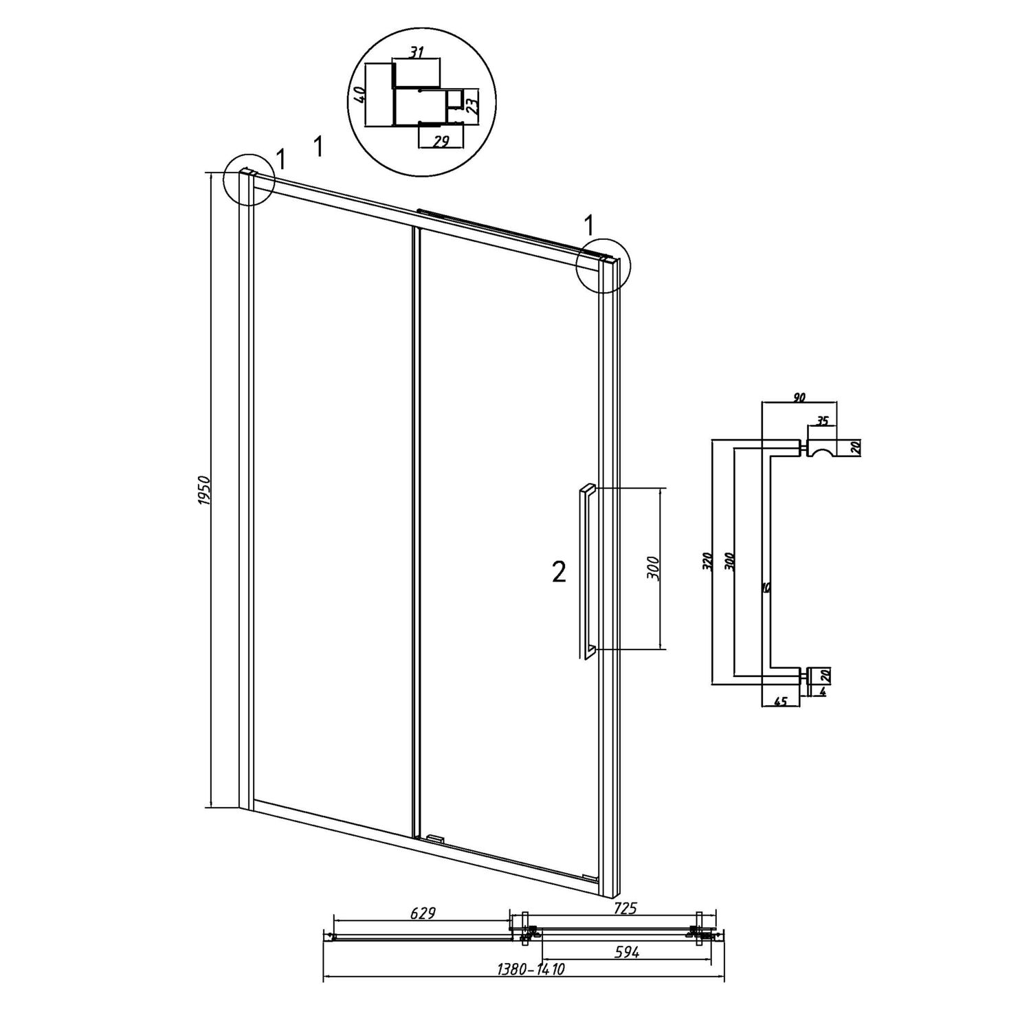 Душевая дверь Grossman Cosmo 100.K33.02.140.42.00 140х195, стекло прозрачное, профиль графит сатин - фото 1