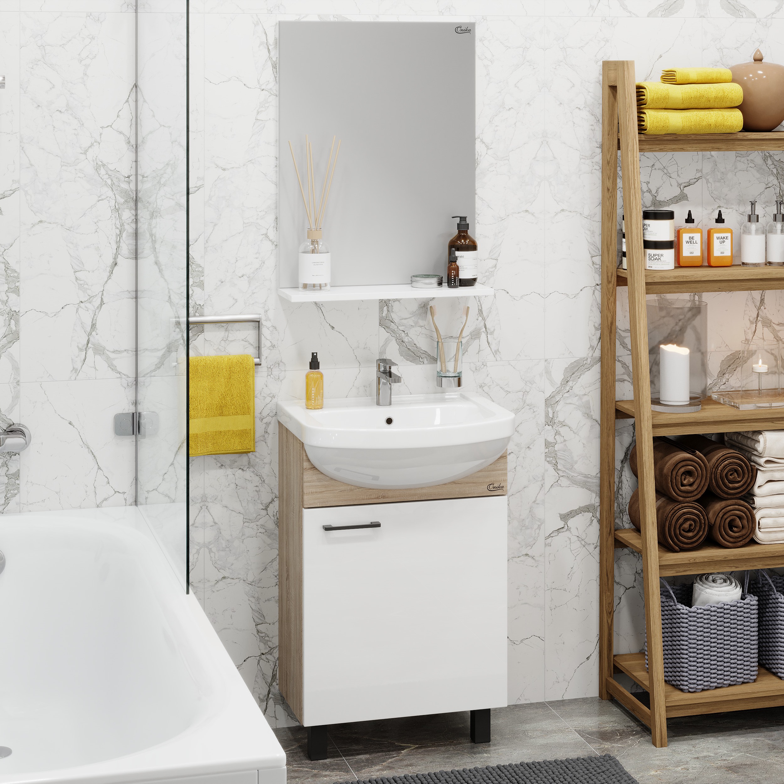 Мебель для ванной Оника Эко 52 Black, напольная, цвет белый / дуб сонома - фото 1