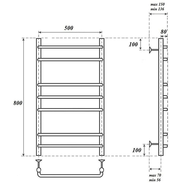 Полотенцесушитель Point П7 50x80 электрический, цвет хром - фото 1